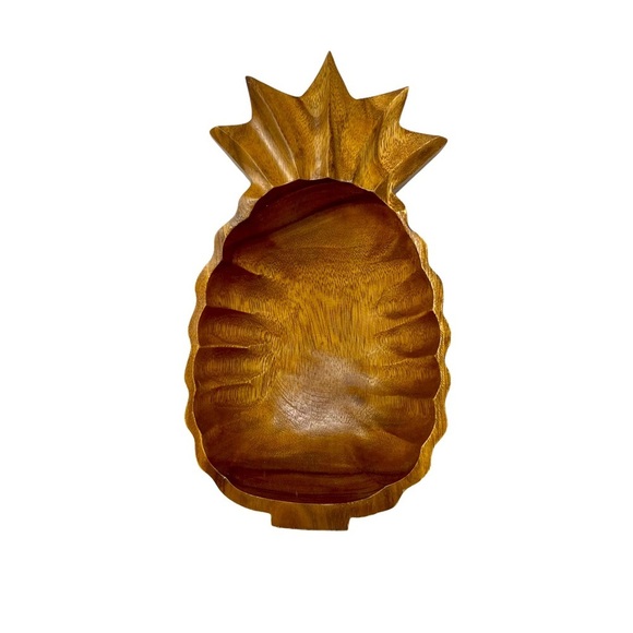 MonkeyPod Wooden Pineapple Dish with Wooden Spoons. Set of Three - Picture 6 of 11